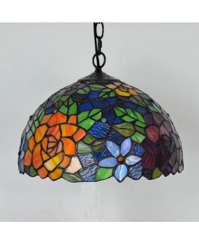 Europa Tiffany Countryside Creative Art Colored Glass Retro Restaurant Pendant Red Rose 12 inch Lighting