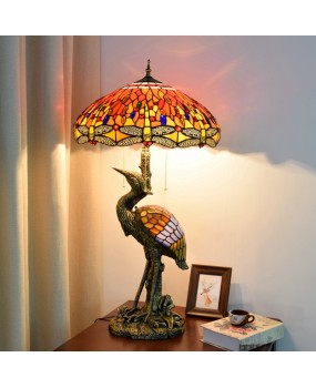 Europa Tiffany Retro Red Dragonfly Light Colored Glass Living Room Restaurant Hotel Bar Crane Glass Desk Lamp