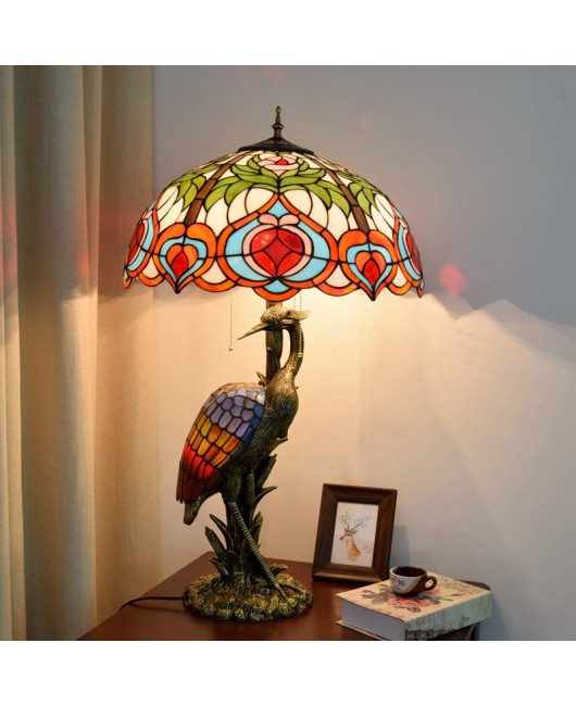 Europa Tiffany Creative Colored Glass Living Room Restaurant Hotel Peach Decorative Large Desk Lamp Crane Art Lamp