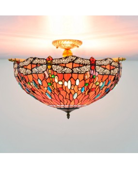 55CM European Tiffany Colored Glass Guest Restaurant Bar Bedroom Retro Ceiling Light Red Bottom Dragonfly Celebration Light