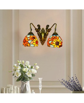 Europa Tiffany Corridor Double Headed Wall Lamp American Creative Colored Glass Living Room Dining Room Sunflower Glass Lamp