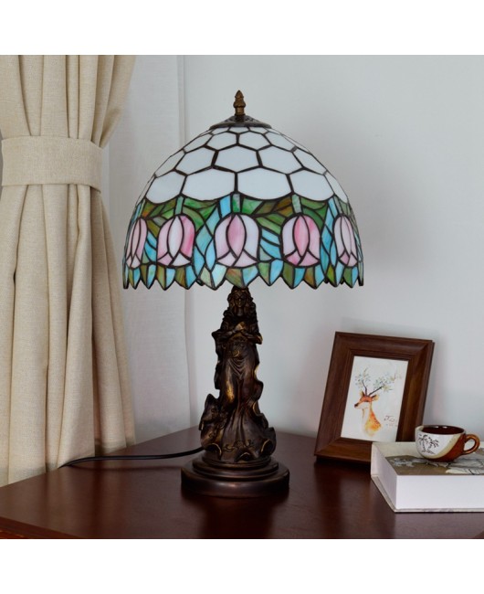 American Pink Curcuma Fragrant Restaurant Bedroom Bedhead Desk Lamp Bar Retro Euro Tiffany Colored Glass