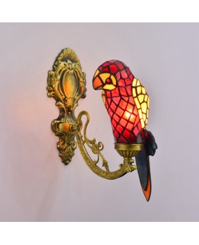 Europa Tiffany Colored Glass Retro Mirror Front Light Rural Bedhead Wall Light Corridor Red Parrot Glass Wall Light
