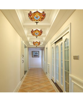 30CM European Tiffany Classic Colored Glass Restaurant Bedroom Corridor Bathroom Glass American Ceiling Light