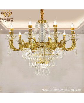 European style all copper crystal chandelier, French style villa, living room, bedroom, dining room, duplex building, grand and creative staircase, copper lighting fixtures