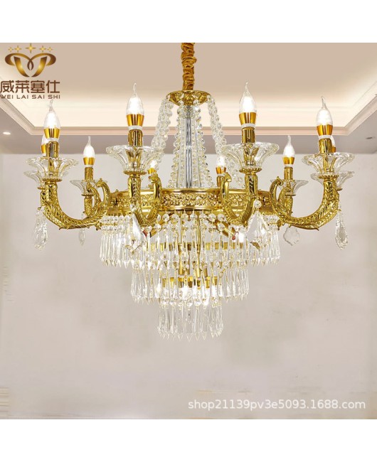 European style all copper crystal chandelier, French style villa, living room, bedroom, dining room, duplex building, grand and creative staircase, copper lighting fixtures