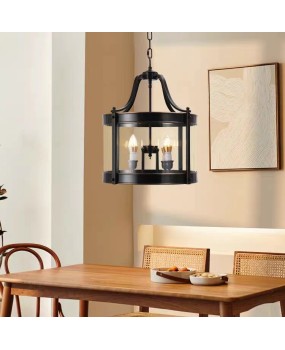 American retro full copper cylindrical entrance chandelier, hallway light, staircase, villa restaurant, sunroom, corridor glass light