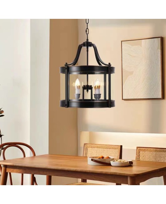 American retro full copper cylindrical entrance chandelier, hallway light, staircase, villa restaurant, sunroom, corridor glass light