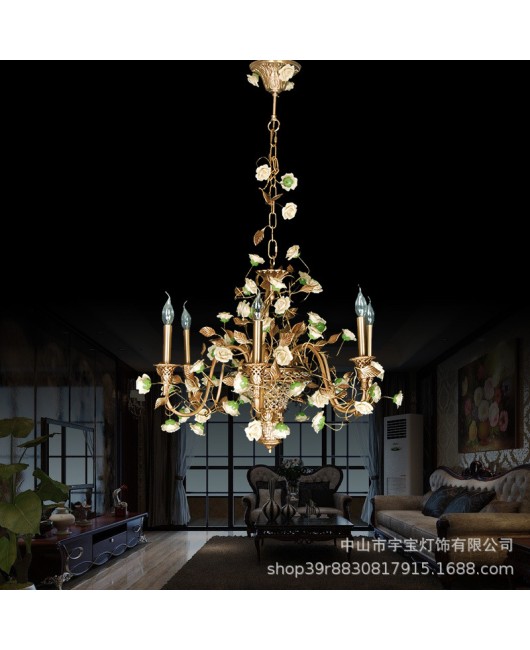 Full copper French pendant light, flower basket, personalized home decoration, indoor living room, dining room, bedroom, study room, rest room, staircase lighting fixtures
