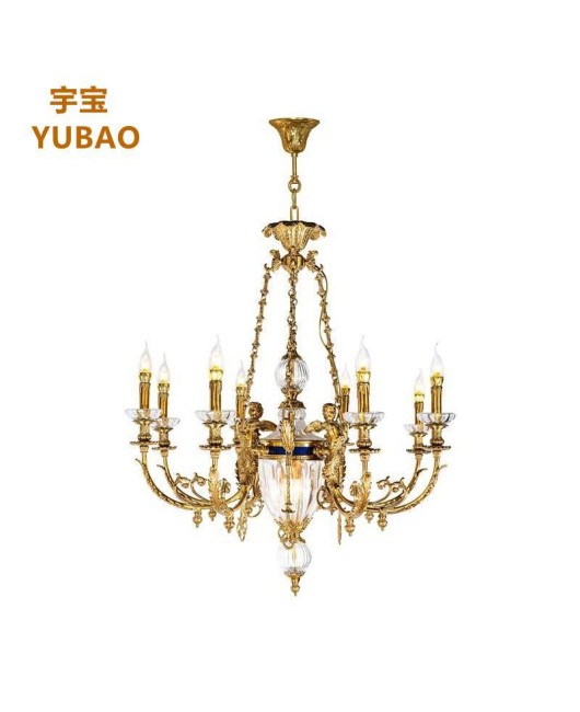 Full copper French style glass pendant lamp, angel personalized home decoration villa, living room, dining room, study room, bedroom, entrance hall, candle lighting fixtures