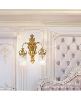 European style all copper crystal wall lamp, French style villa, grand and luxurious living room, dining room, bedroom, study, corridor lighting