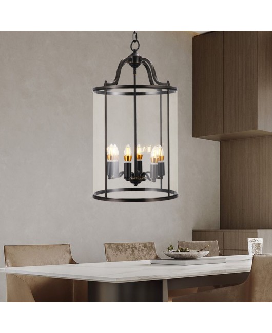 American style copper pendant light, entrance hall, simple staircase, bar counter, metal solder cylinder, birdcage, glass lighting fixtures