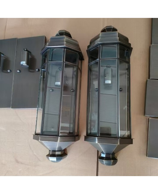 European style all copper door wall lamp, outdoor waterproof American style staircase balcony, hotel villa solder glass exterior wall lamp