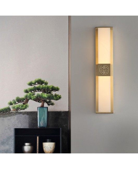 2023 New Chinese style all copper marble wall lamp villa living room background wall bedroom study corridor bedside lighting fixtures