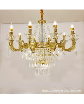 European style all copper crystal chandelier, French style villa, living room, bedroom, dining room, duplex building, grand and creative staircase, copper lighting fixtures