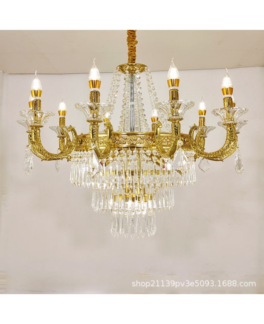 European style all copper crystal chandelier, French style villa, living room, bedroom, dining room, duplex building, grand and creative staircase, copper lighting fixtures