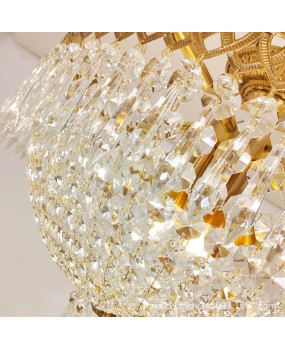 European style all copper crystal ceiling light, French luxurious and atmospheric retro living room dining room minimalist bedroom study creative light