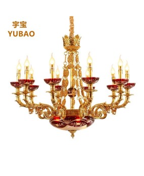 French style pendant light, all copper home decoration, grand living room, dining room, bedroom, candle light, European style villa, duplex building, hotel pendant light