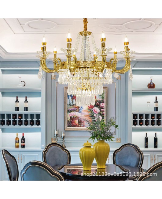 European style all copper crystal chandelier, French style villa, living room, bedroom, dining room, duplex building, grand and creative staircase, copper lighting fixtures