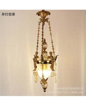 Full copper French style glass pendant lamp, angel personalized home decoration villa, living room, dining room, study room, bedroom, entrance hall, candle lighting fixtures