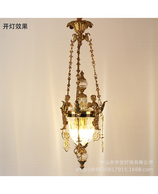 Full copper French style glass pendant lamp, angel personalized home decoration villa, living room, dining room, study room, bedroom, entrance hall, candle lighting fixtures