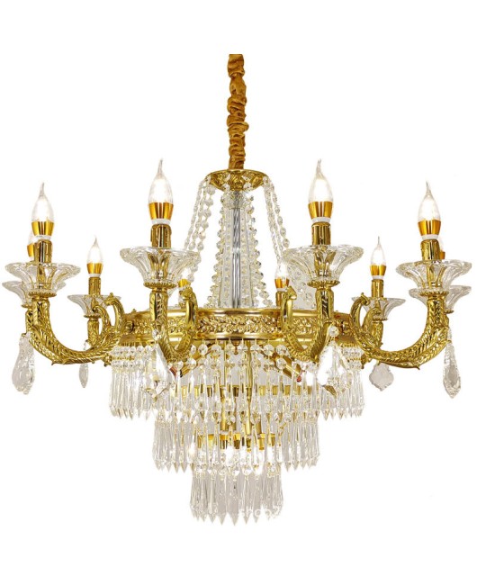 European style all copper crystal chandelier, French style villa, living room, bedroom, dining room, duplex building, grand and creative staircase, copper lighting fixtures