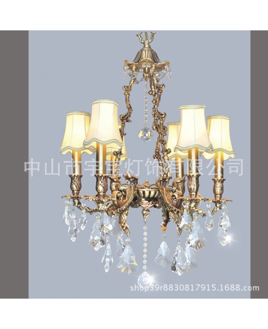 French style all copper pendant lamp, crystal home decoration, indoor living room, dining room, bedroom, corridor, study, gym, leisure room, lighting fixtures