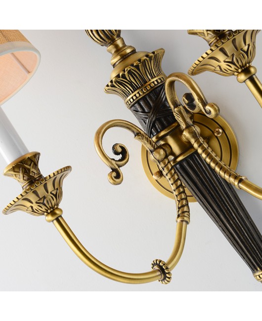 American wall lamp, all copper, French retro and atmospheric villa living room lamp, bedroom bedside lamp, corridor staircase lamp