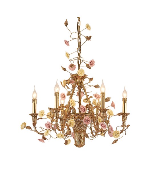 Full copper French pendant light, flower basket, personalized home decoration, indoor living room, dining room, bedroom, study room, rest room, staircase lighting fixtures
