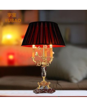 French style all copper desk lamp, marble red bridal bedroom bedside lamp, European style study, living room cloth cover, candle lighting fixture