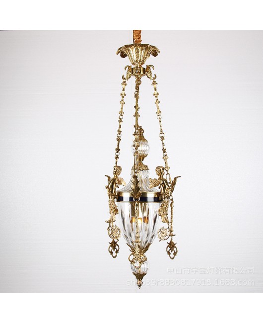 Full copper French style glass pendant lamp, angel personalized home decoration villa, living room, dining room, study room, bedroom, entrance hall, candle lighting fixtures