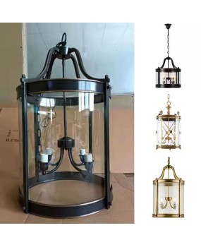 American retro full copper cylindrical entrance chandelier, hallway light, staircase, villa restaurant, sunroom, corridor glass light