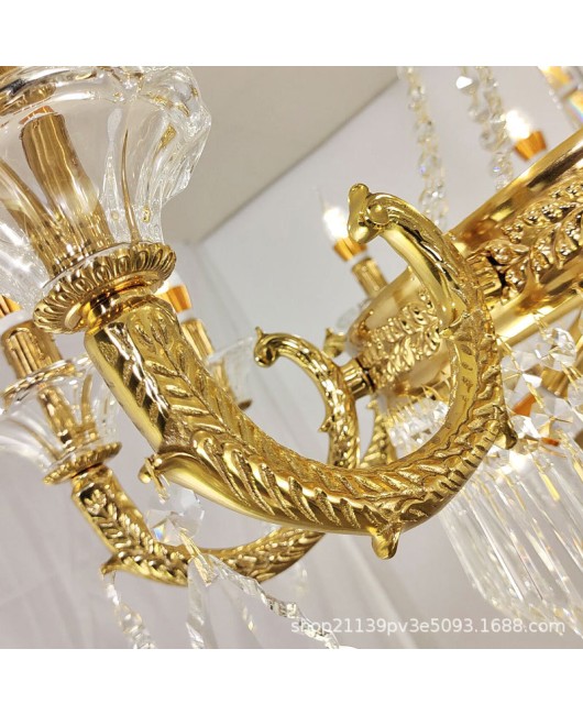 European style all copper crystal chandelier, French style villa, living room, bedroom, dining room, duplex building, grand and creative staircase, copper lighting fixtures