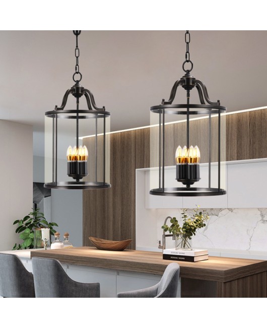 American style copper pendant light, entrance hall, simple staircase, bar counter, metal solder cylinder, birdcage, glass lighting fixtures