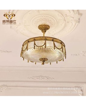 European style all copper ceiling light, French retro luxury and atmospheric restaurant, bedroom, study, hallway, foyer, circular creative light