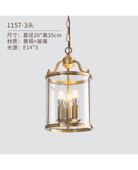 American style copper pendant light, entrance hall, simple staircase, bar counter, metal solder cylinder, birdcage, glass lighting fixtures