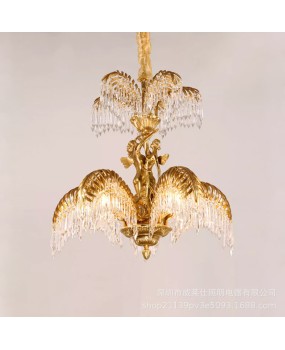 European style all copper crystal chandelier, French style living room, bedroom, dining room, household copper lamp, hotel club, duplex hall lighting fixture