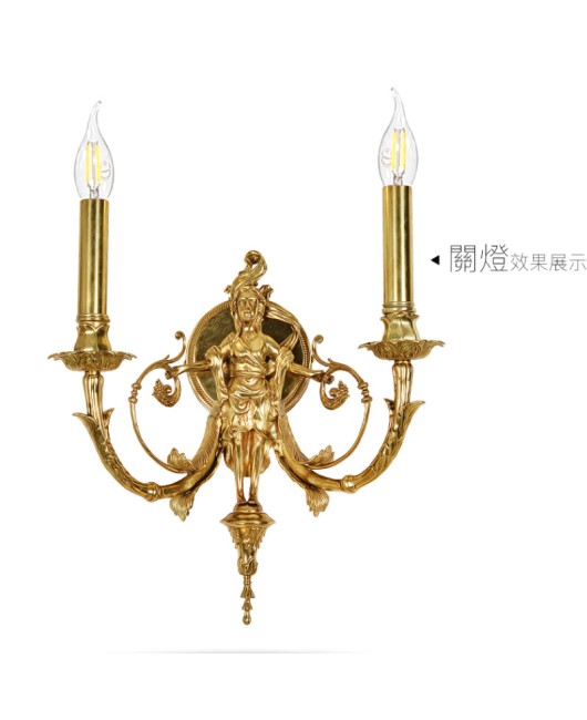 French style all copper wall lamp for indoor home decoration, living room, bedroom, dining room, corridor, study, gym, staircase lighting