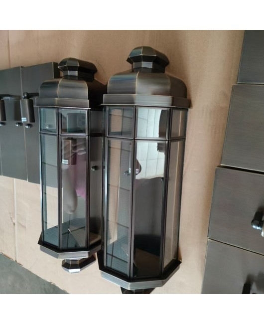 European style all copper door wall lamp, outdoor waterproof American style staircase balcony, hotel villa solder glass exterior wall lamp