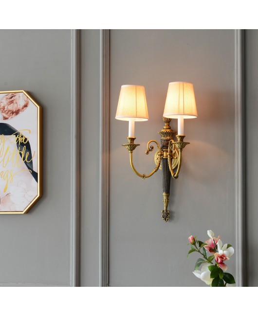 American wall lamp, all copper, French retro and atmospheric villa living room lamp, bedroom bedside lamp, corridor staircase lamp