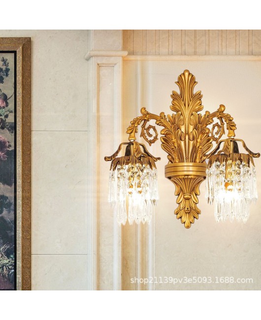 European style all copper crystal wall lamp, French style living room TV background wall, bedroom bedside lamp, staircase hallway mirror, front lighting fixture