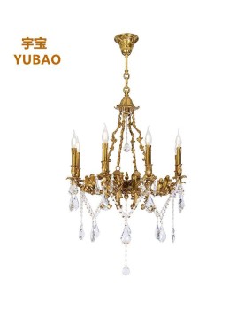 French style all copper pendant lamp, crystal home decoration, indoor living room, dining room, bedroom, corridor, study, gym, leisure room, lighting fixtures