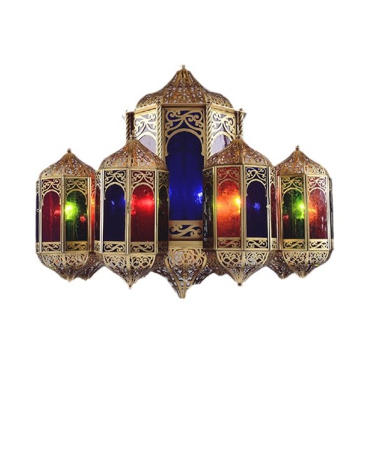 Arabic engineering full copper flower pendant light, colored glass, exotic atmosphere, coffee restaurant, hotel lobby lighting fixtures