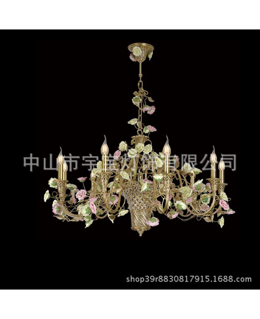 Full copper French pendant light, flower basket, personalized home decoration, indoor living room, dining room, bedroom, study room, rest room, staircase lighting fixtures