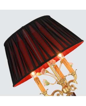French style all copper desk lamp, marble red bridal bedroom bedside lamp, European style study, living room cloth cover, candle lighting fixture