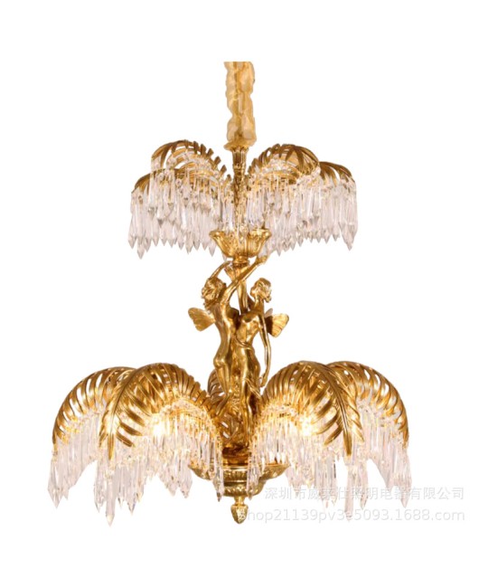 European style all copper crystal chandelier, French style living room, bedroom, dining room, household copper lamp, hotel club, duplex hall lighting fixture