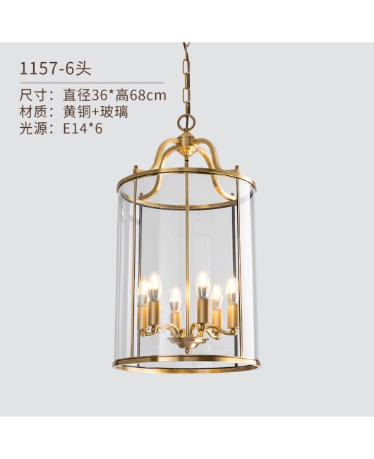 American style copper pendant light, entrance hall, simple staircase, bar counter, metal solder cylinder, birdcage, glass lighting fixtures