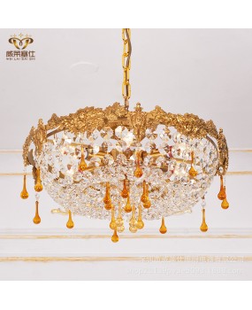 European style all copper crystal bedroom ceiling light French style colorful girls' room colorful wedding hotel creative and warm decoration
