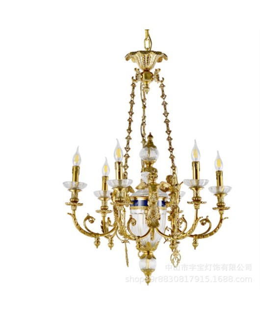 Full copper French style glass pendant lamp, angel personalized home decoration villa, living room, dining room, study room, bedroom, entrance hall, candle lighting fixtures