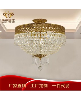 European style all copper crystal ceiling light, French luxurious and atmospheric retro living room dining room minimalist bedroom study creative light